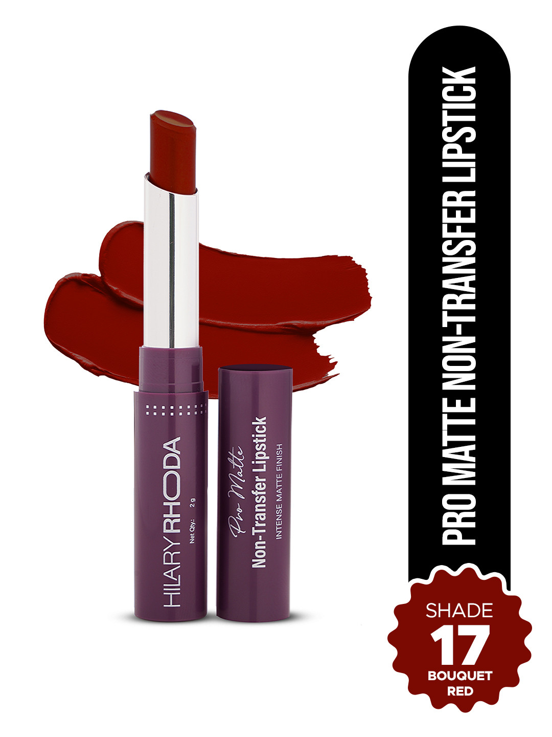Hilary Rhoda Pro Matte 12 Hr Stay Waterproof Non-Transfer Lipstick- 2g -Bouquet Red -17