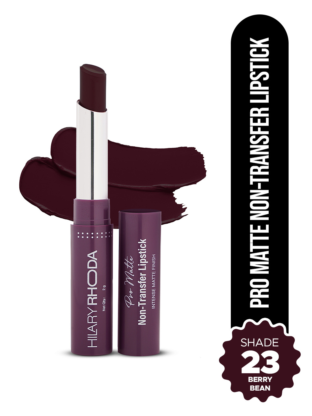 Hilary Rhoda Pro Matte 12 Hr Stay Non-Transfer Lipstick-2g- Berry Bean, Shade No.-23