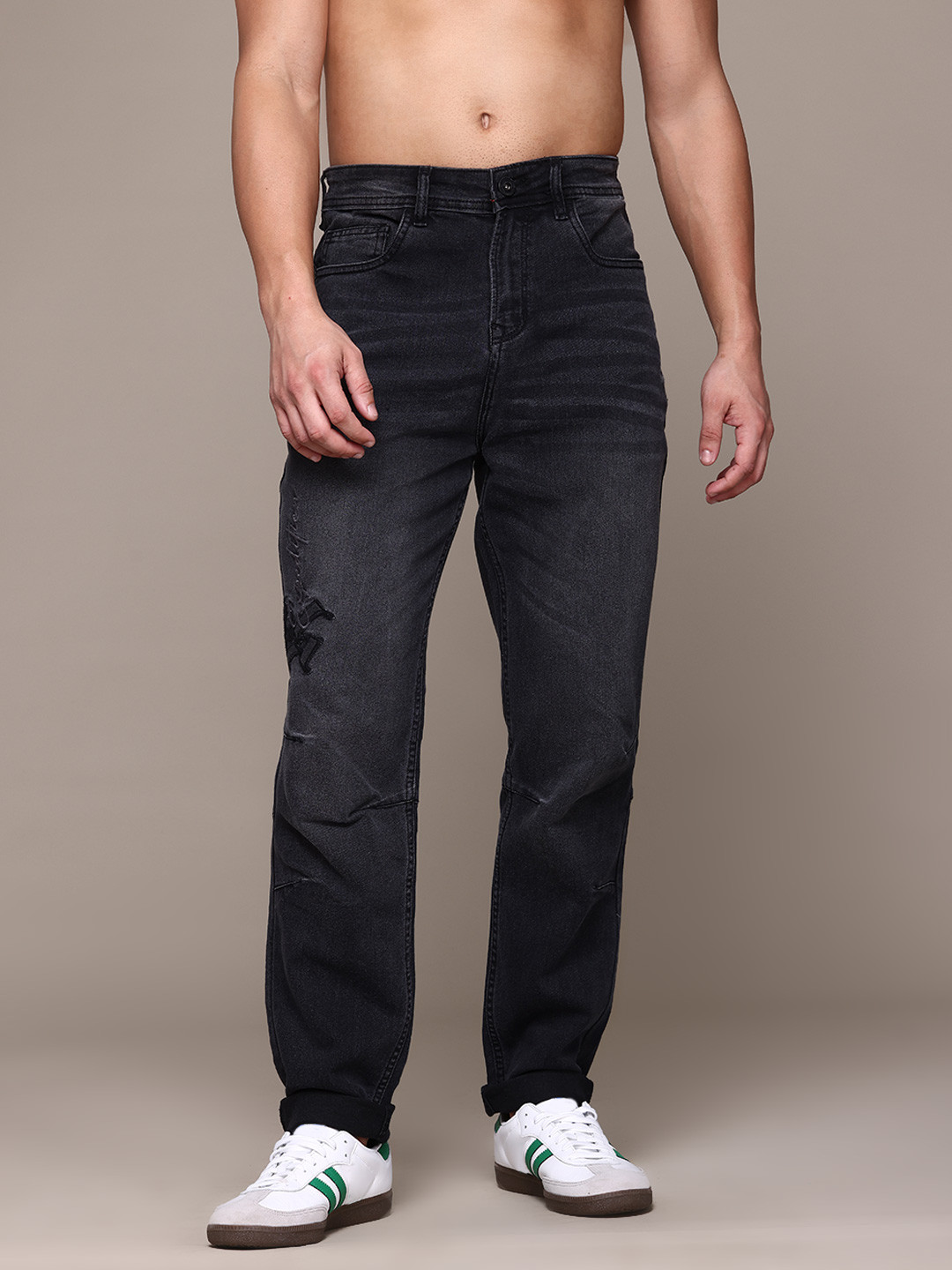 The Roadster Lifestyle Co. Men Embroidered Biker Fit Stretchable Jeans