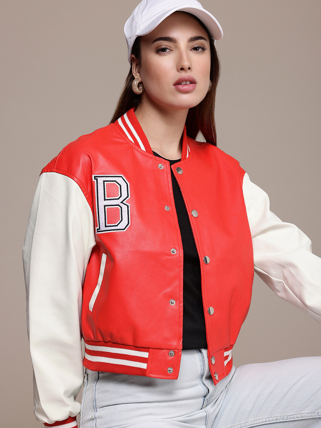 FCUK Patchwork Detailed Stand Collar Varsity Jacket