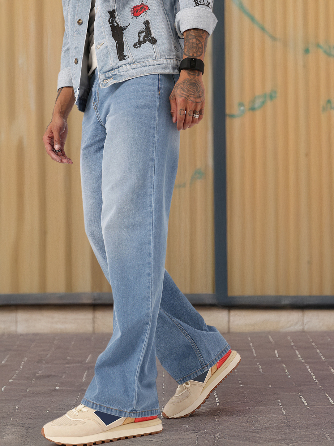 Kook N Keech Men Flare Fit Faded Wide Leg Jeans