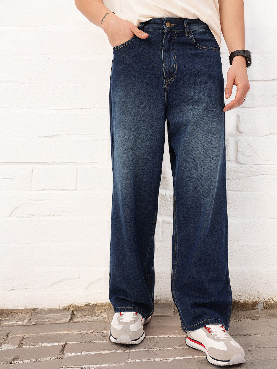 Ajio High Rise Faded Black Jeans Baggy Jeans Ajio Kook N Keech Men