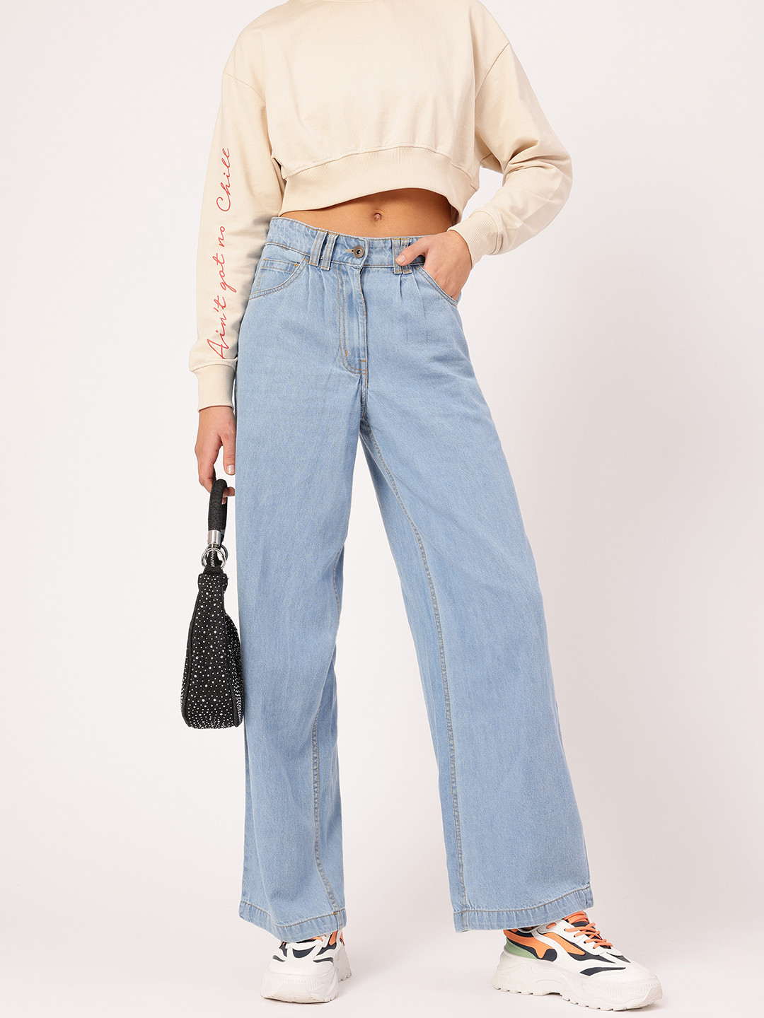 DressBerry Women Front Pleated  Straight Fit Jeans