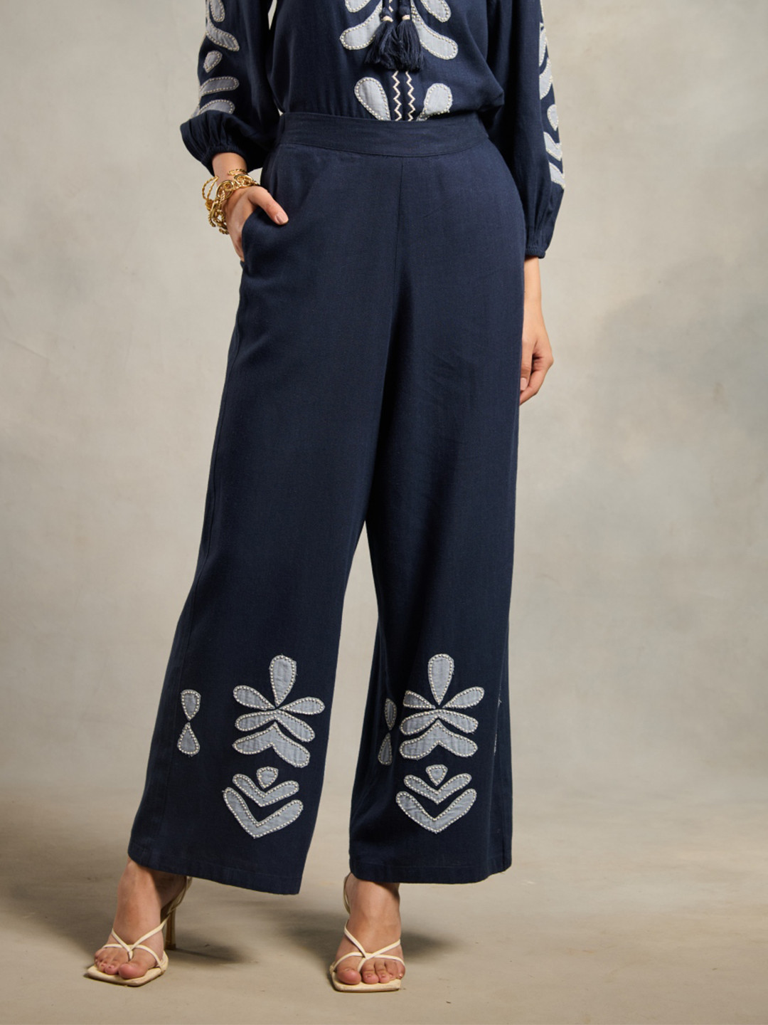 Style Island Embroidered Straight Fit High Rise Trousers