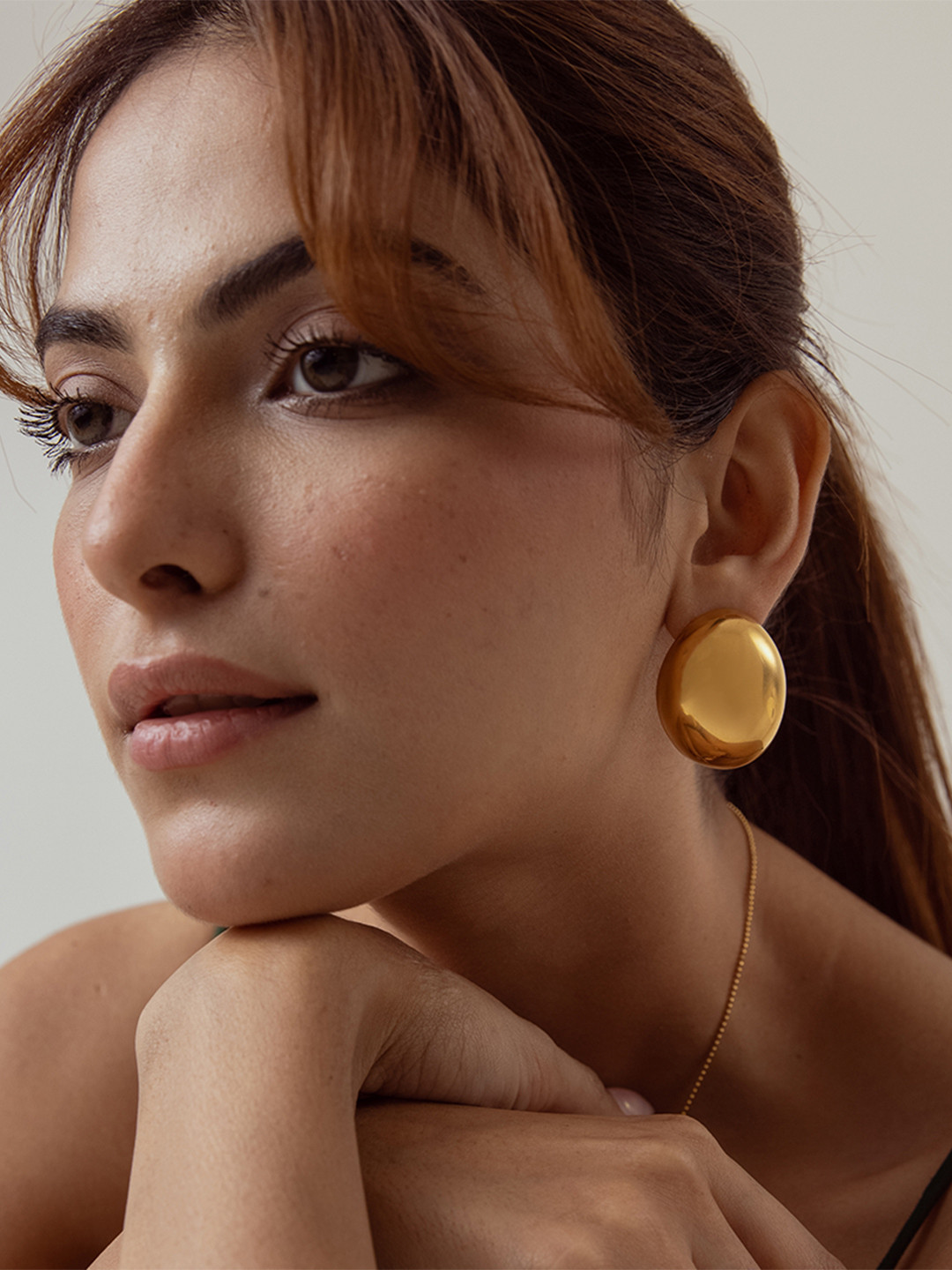 Perfectly Average Women 18K Gold Plated Large Oval Studs Gold