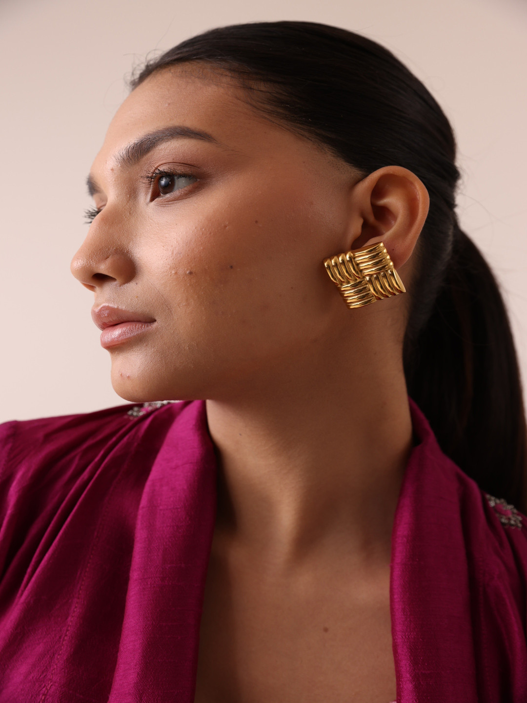 Perfectly Average Women 18K Gold Plated Large Knot Square Studs