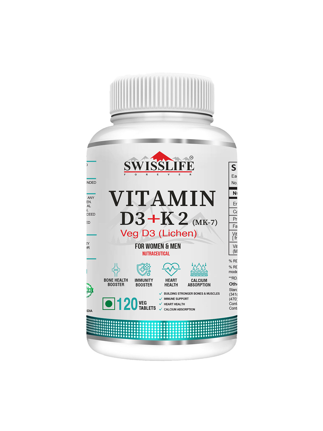 Swisslife Forever Vitamin D3 + K2 Tablets - 120 Veg Tablets