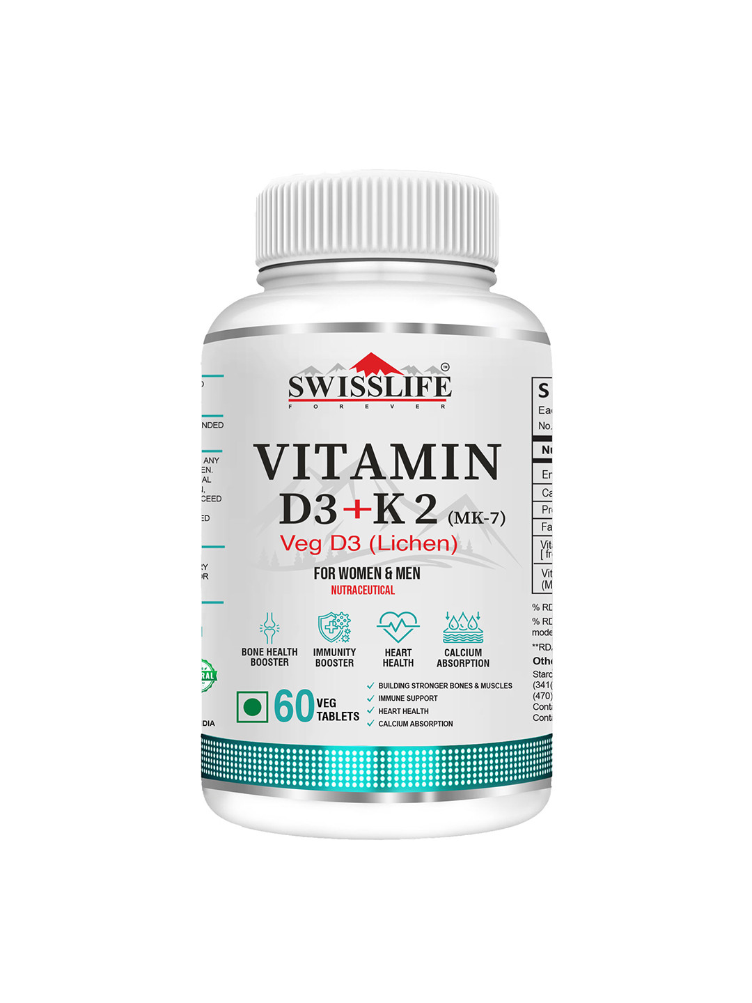 Swisslife Forever Vitamin D3 + K2 Tablets - 60 Veg Tablets