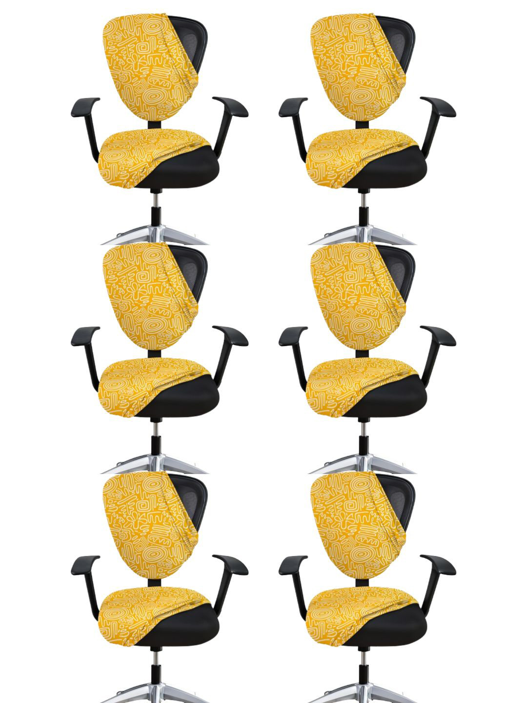 Lazi 200 GSM 6 Pieces Yellow & White Printed Office Chair Covers