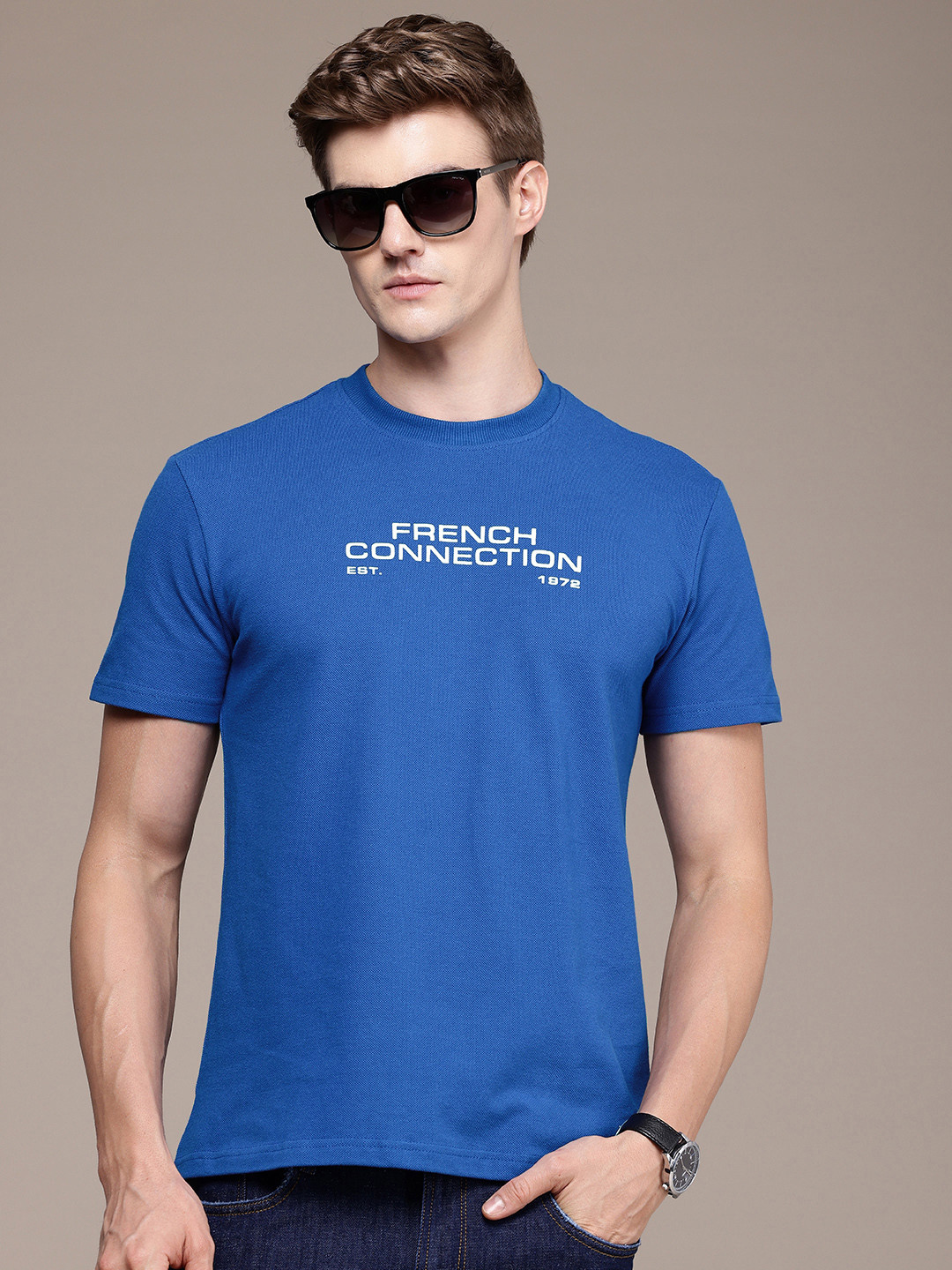 French Connection Men Brand Logo Printed Bio Finish T-shirt