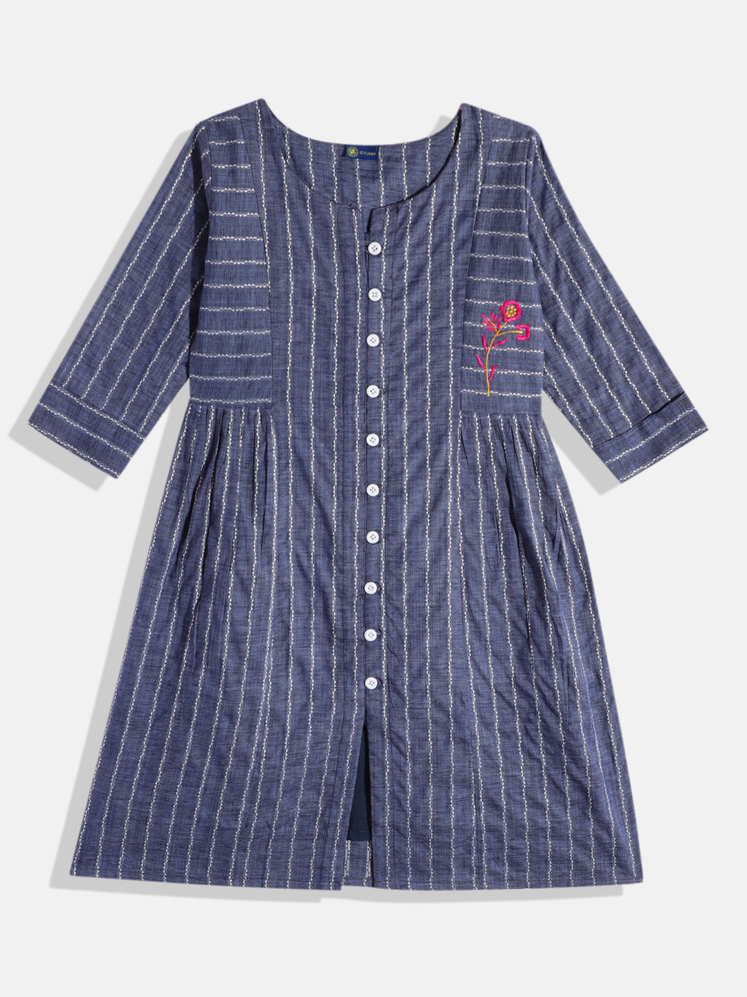YK Embroidered Thread Work Cotton Denim Panelled Short Kurti