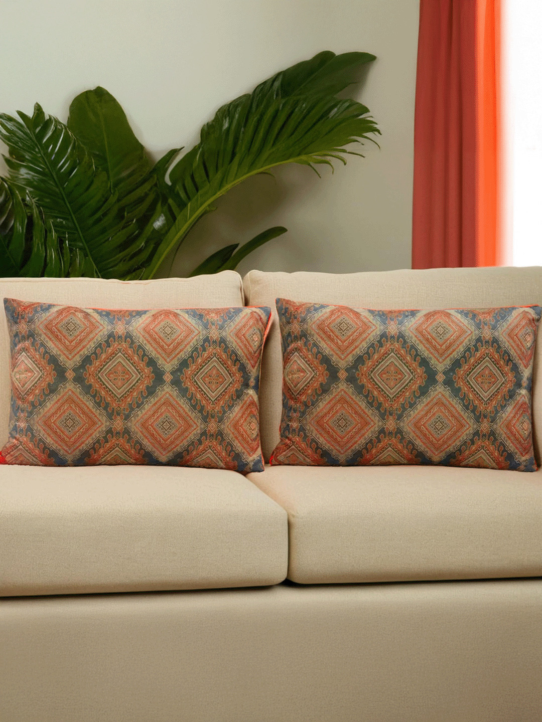 Decoghar Red 2 Pieces Ethnic Motifs Printed Velvet Rectangle Cushion Covers