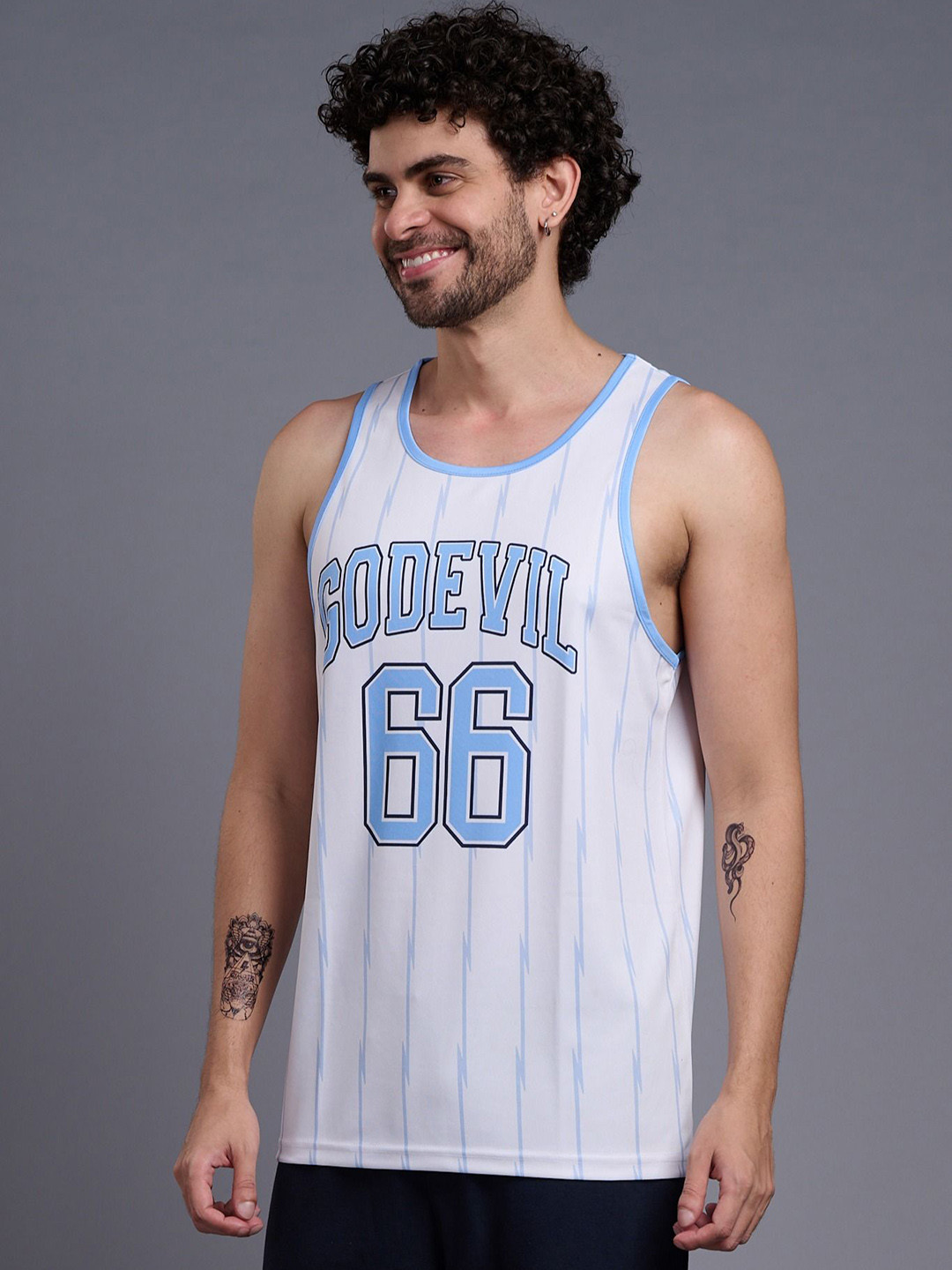 GO DEVIL Men Printed Round Neck Sleeveless Cotton Innerwear Gym Vest