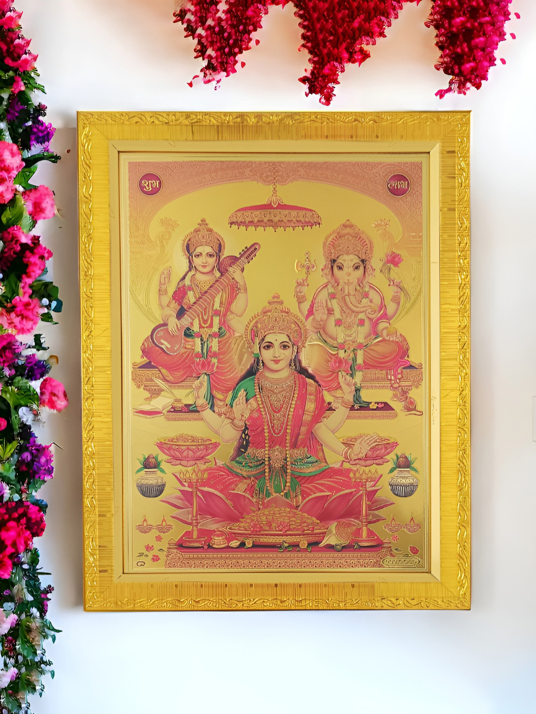 Art Street Lord Ganesh Ji Laxmi Mata Saraswati Mata Wall Paintings Wall Art - 9.8 x13.3 In