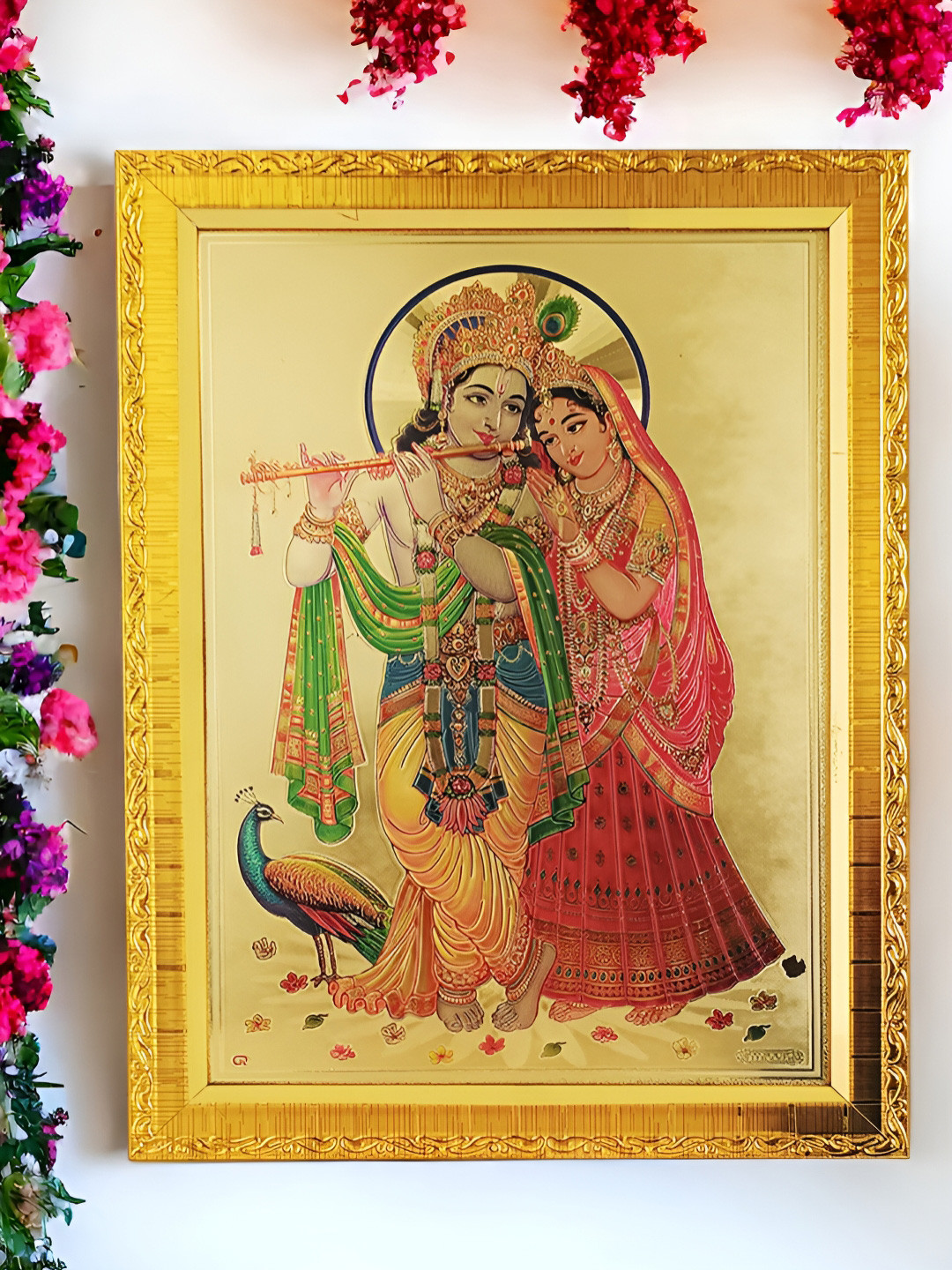 Art Street Radha Krishna Synthetic Wood Wall Rectangle Paintings Wall Art - 9.8 x 13.3 In