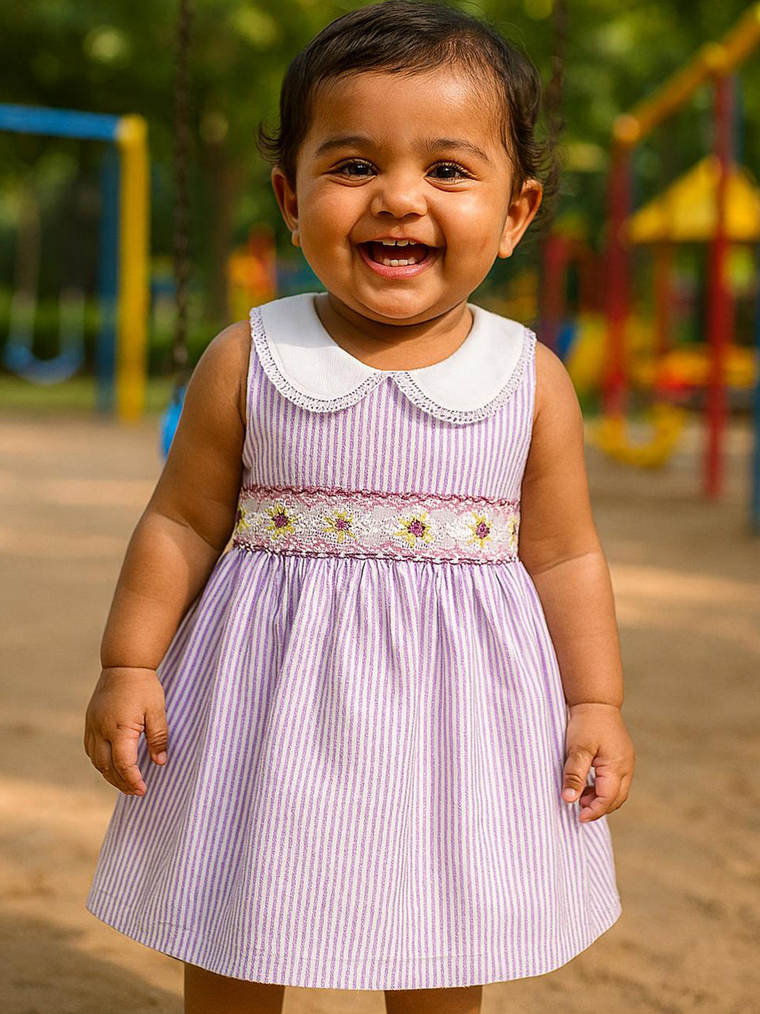 MeeMee Girls Striped Peter Pan Collar A-Line Dress