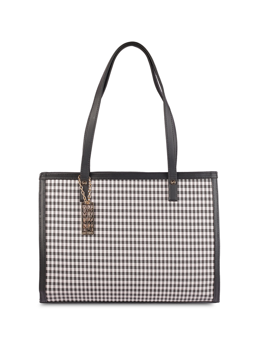 Metro Checked Structured Handheld Bag with Applique