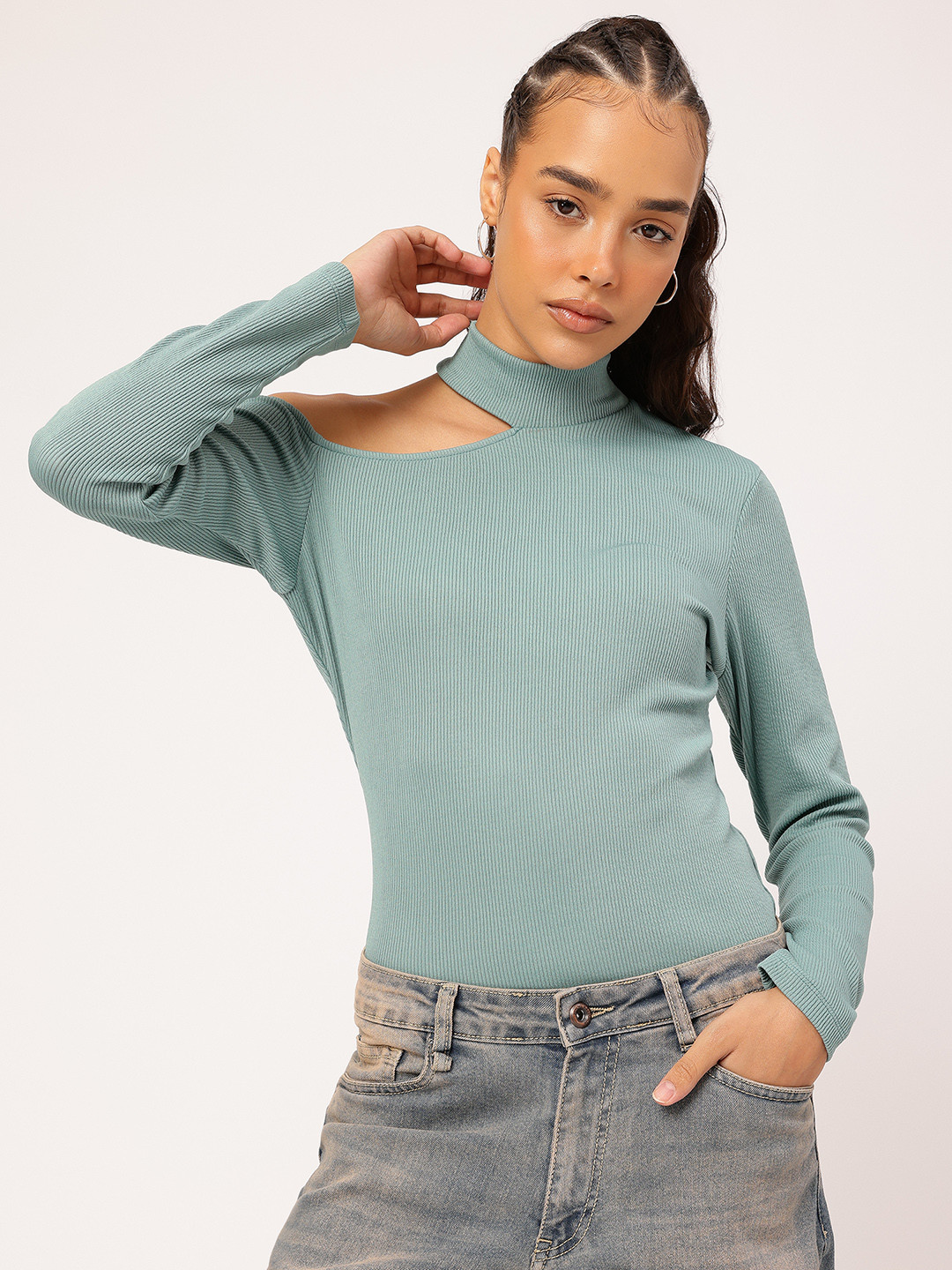 DressBerry Ribbed Cut Out Ribbed Top