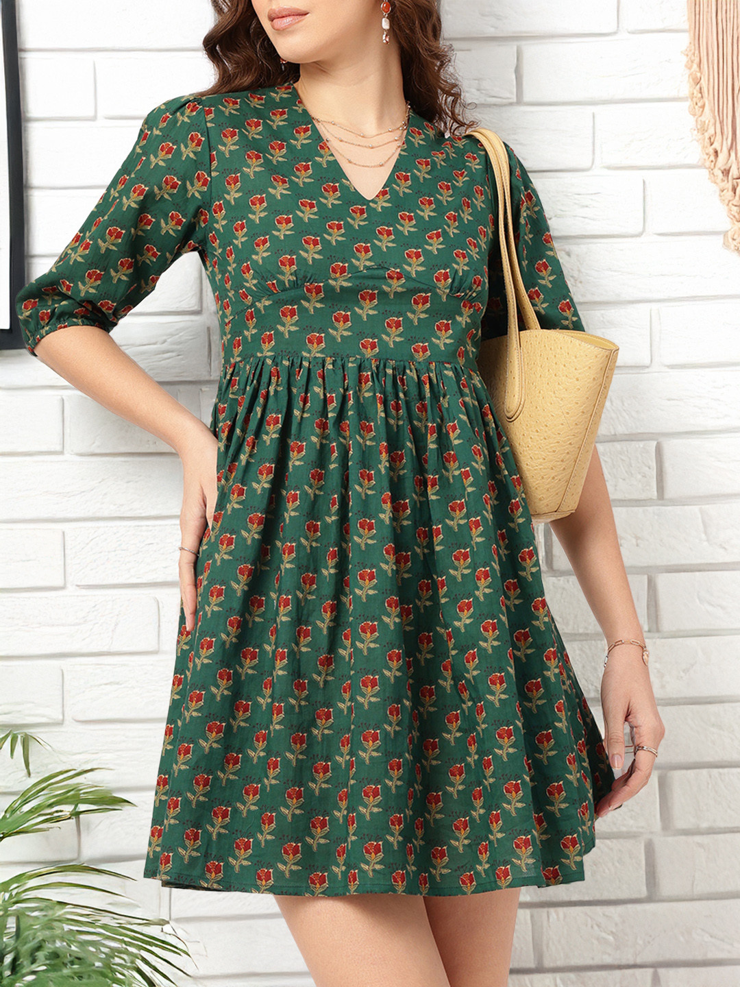 DressBerry Bohemian Floral Print A-Line Mini Dress