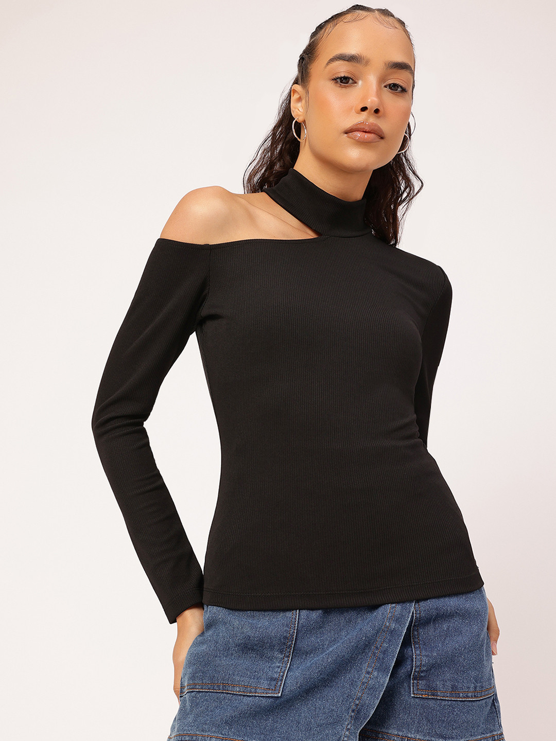 DressBerry Ribbed Knit One Shoulder Top