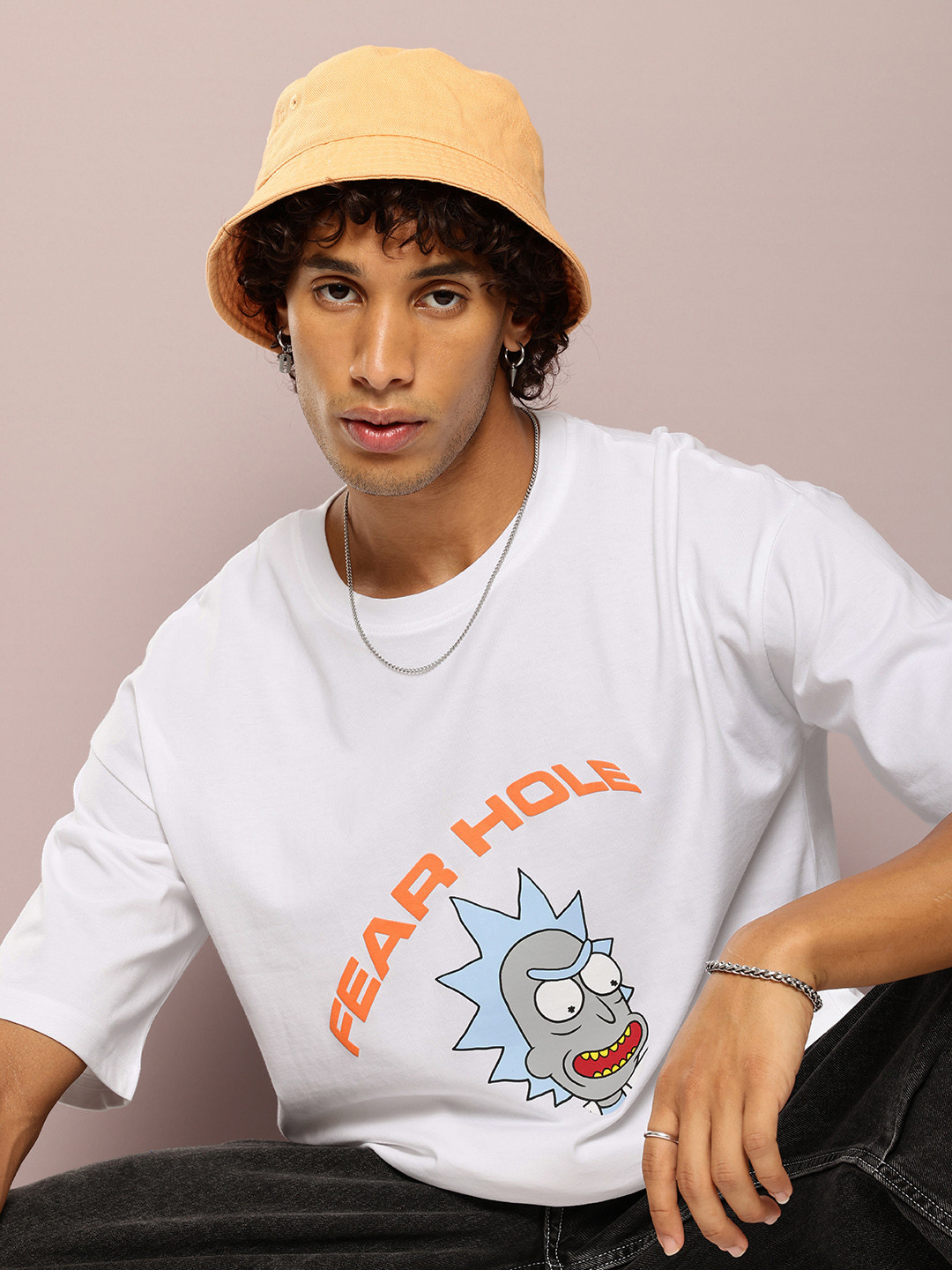 Kook N Keech Men Rick & Morty Printed Drop-Shoulder Sleeves Oversized Pure Cotton T-shirt