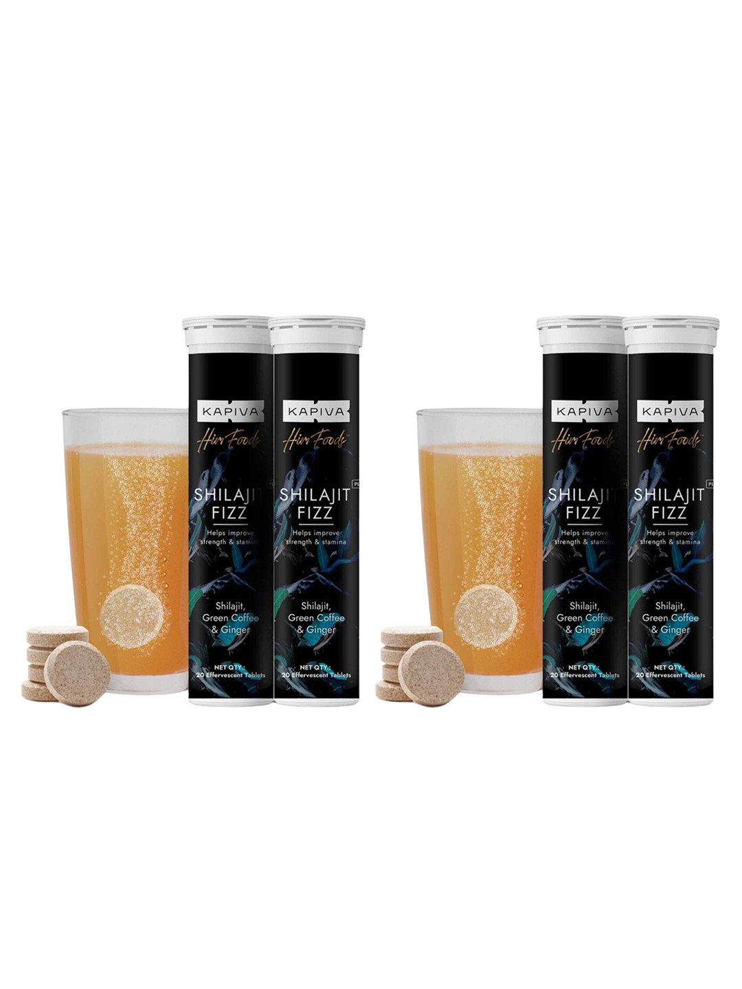 Kapiva Him Foods Set Of 4 Shilajit Fizz Tablets To Improve Strength & Stamina - 20Pcs Each