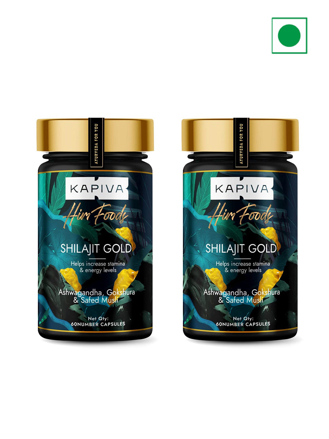 Kapiva Him Foods Set Of 2 Shilajit Gold Capsules with Ashwagandha & Safed Musli- 60Pc Each