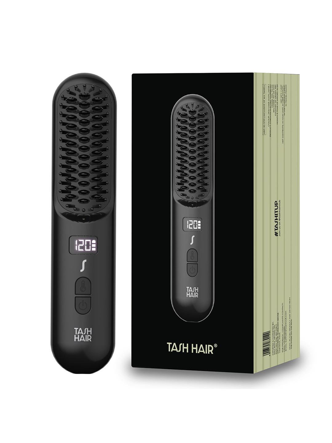 TASH HAIR Glide Cordless Hair Straightener Brush with Ionic & Thermo Protect Technology