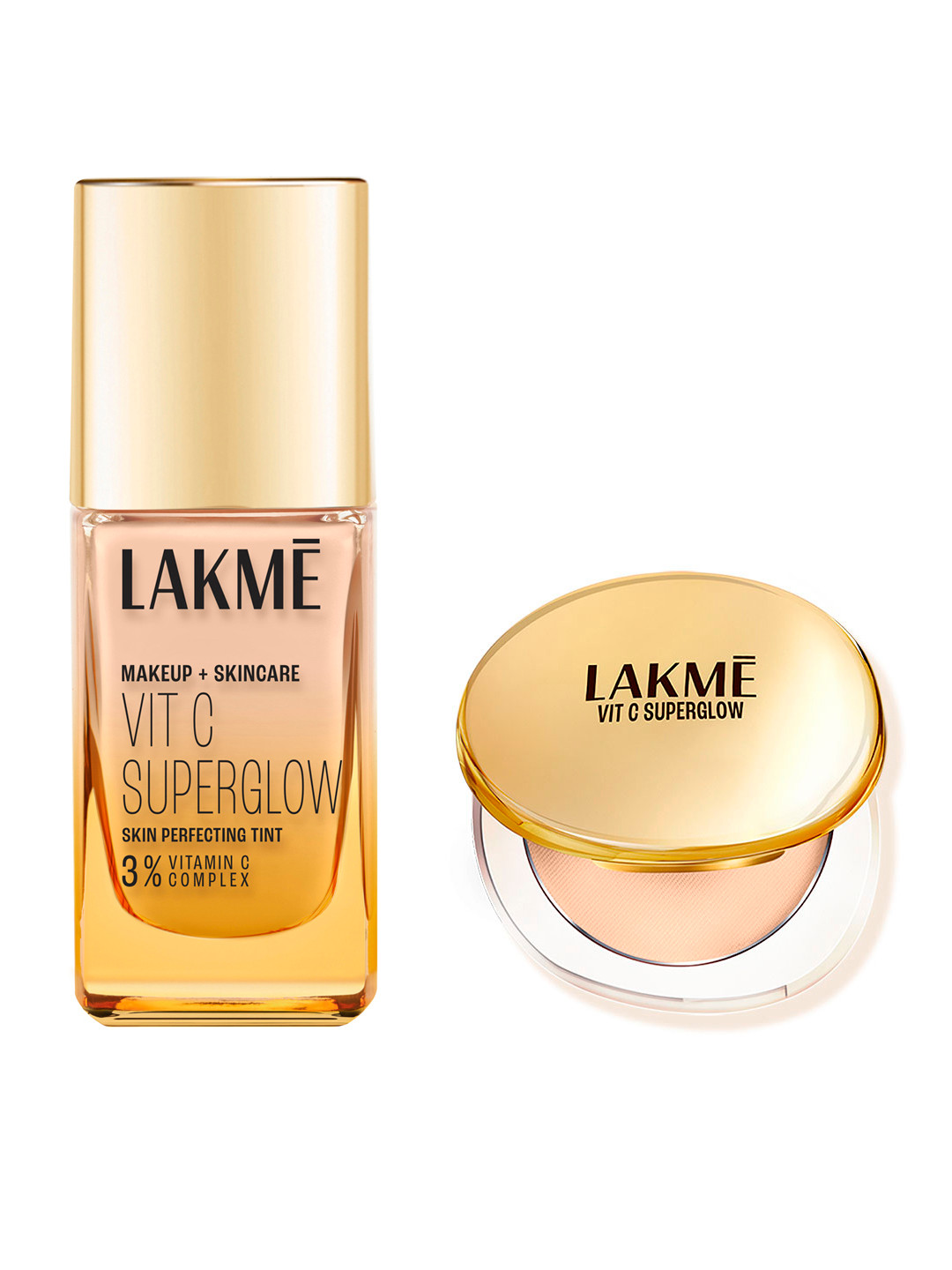 Lakme Makeup+Skincare VitC Superglow Makeup Combo - Foundation 25ml + Compact 8g