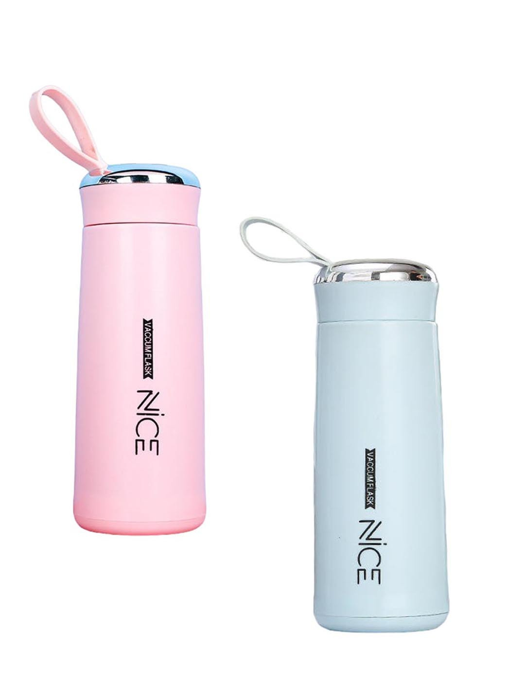 WELOUR Pink & Blue 2 Pieces Brand Logo Printed Glass Water Bottles 400 ml