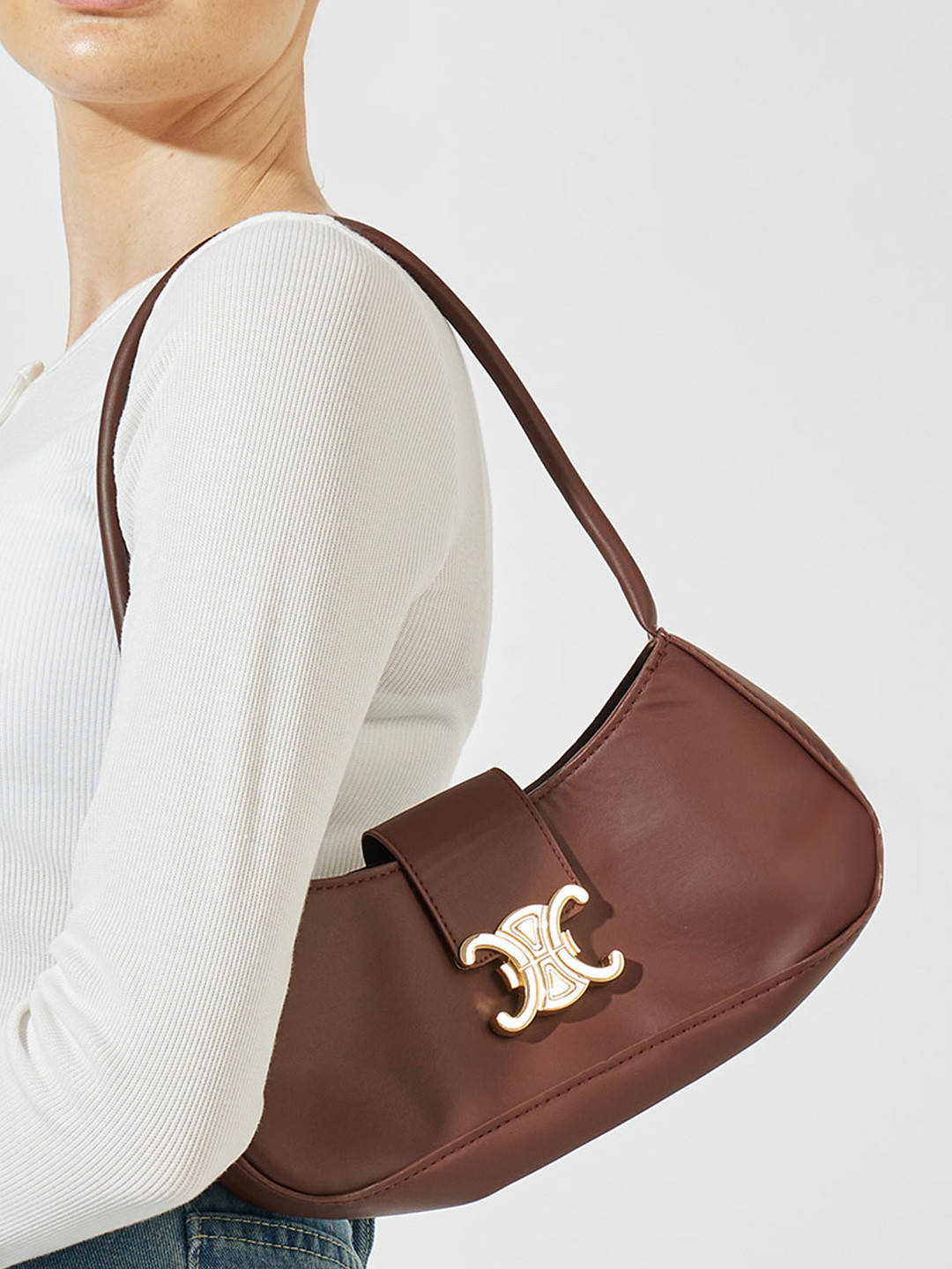 Styli Brown Structured Bucket Shoulder Bag