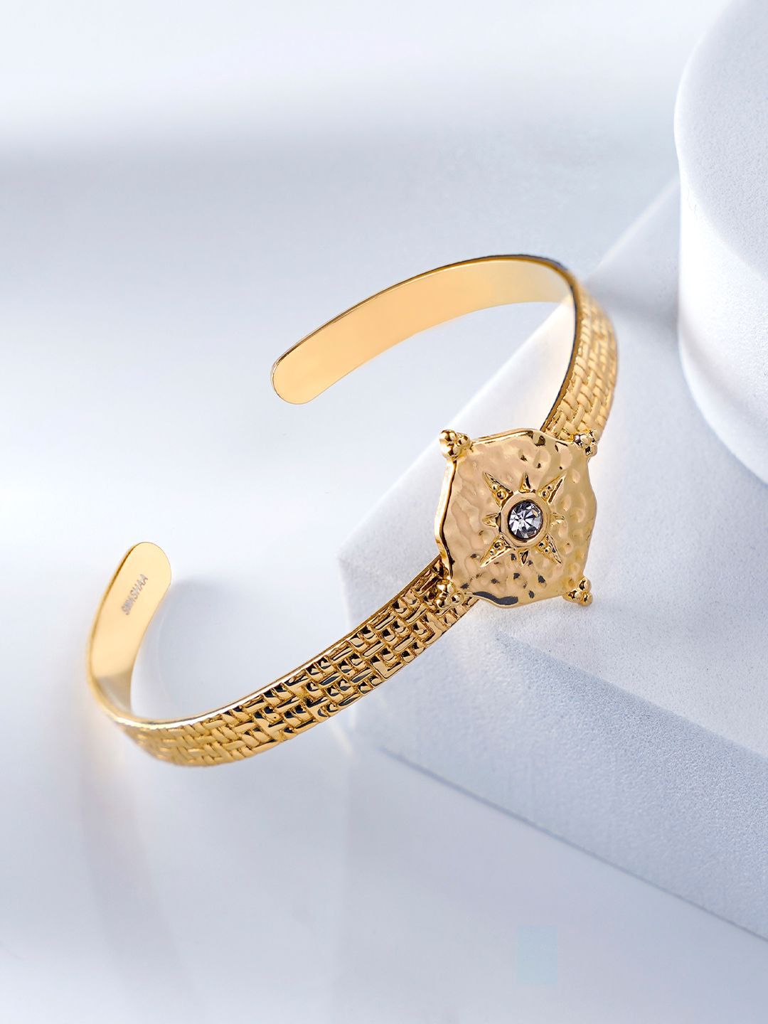SWASHAA Ravala Cubic Zirconia 18K Gold Plated Stainless Steel Cuff Bracelet