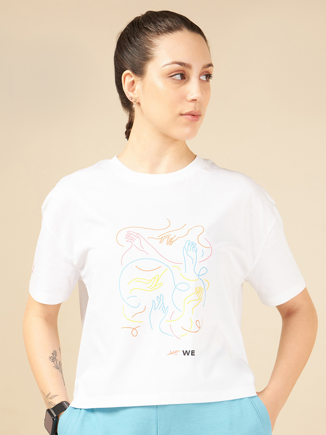 CULT Women Printed Bio Finish Boxy Crop T-shirt