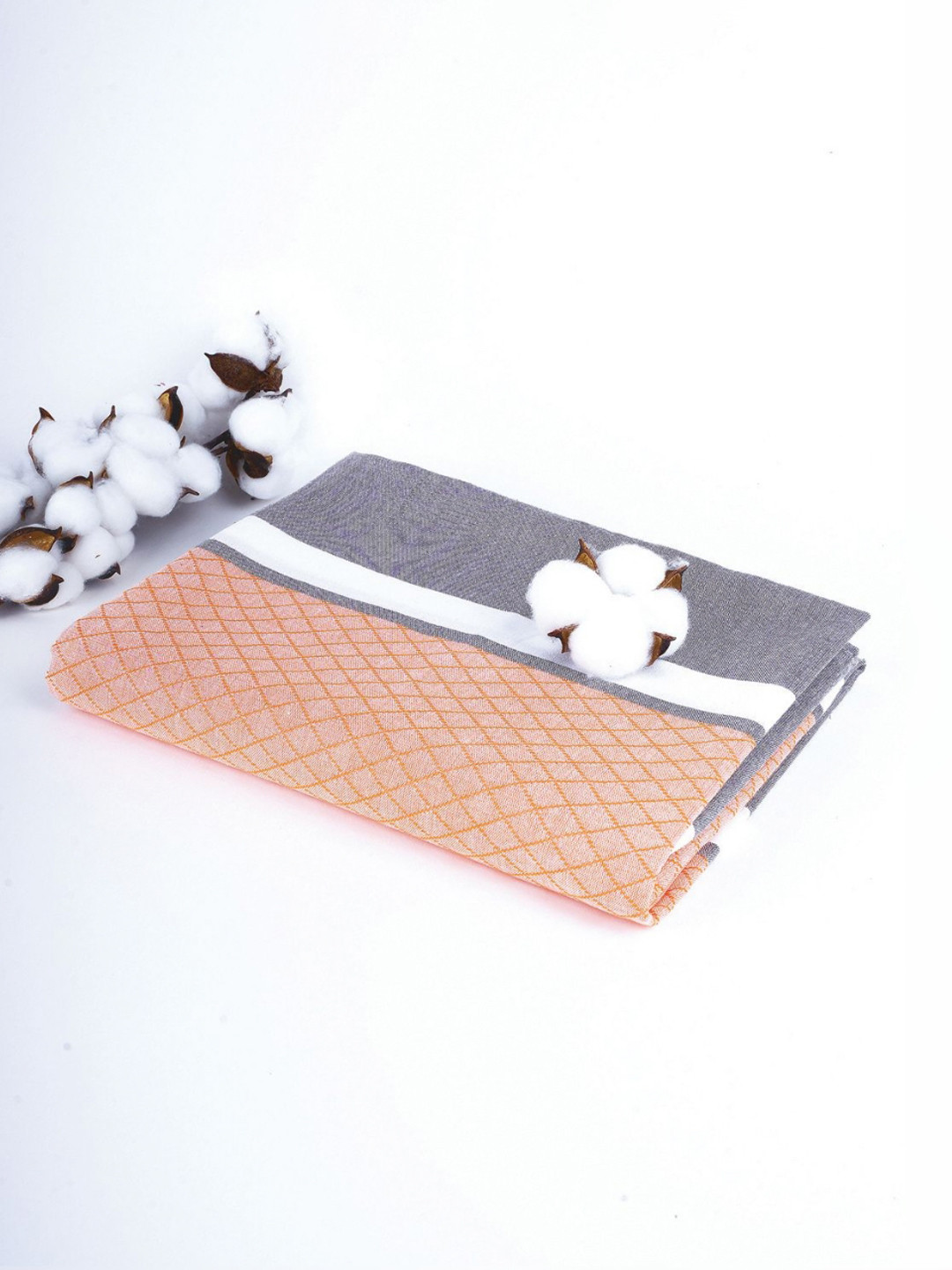 Thirsty Towel Orange & Grey Printed Pure Cotton 250 GSM Brocade Bath Towel