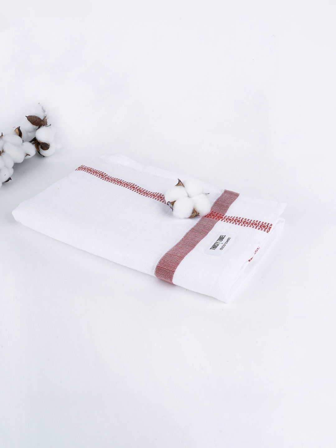 Thirsty Towel Red & White Pure Cotton 150 GSM Double Cloth Bath Towel