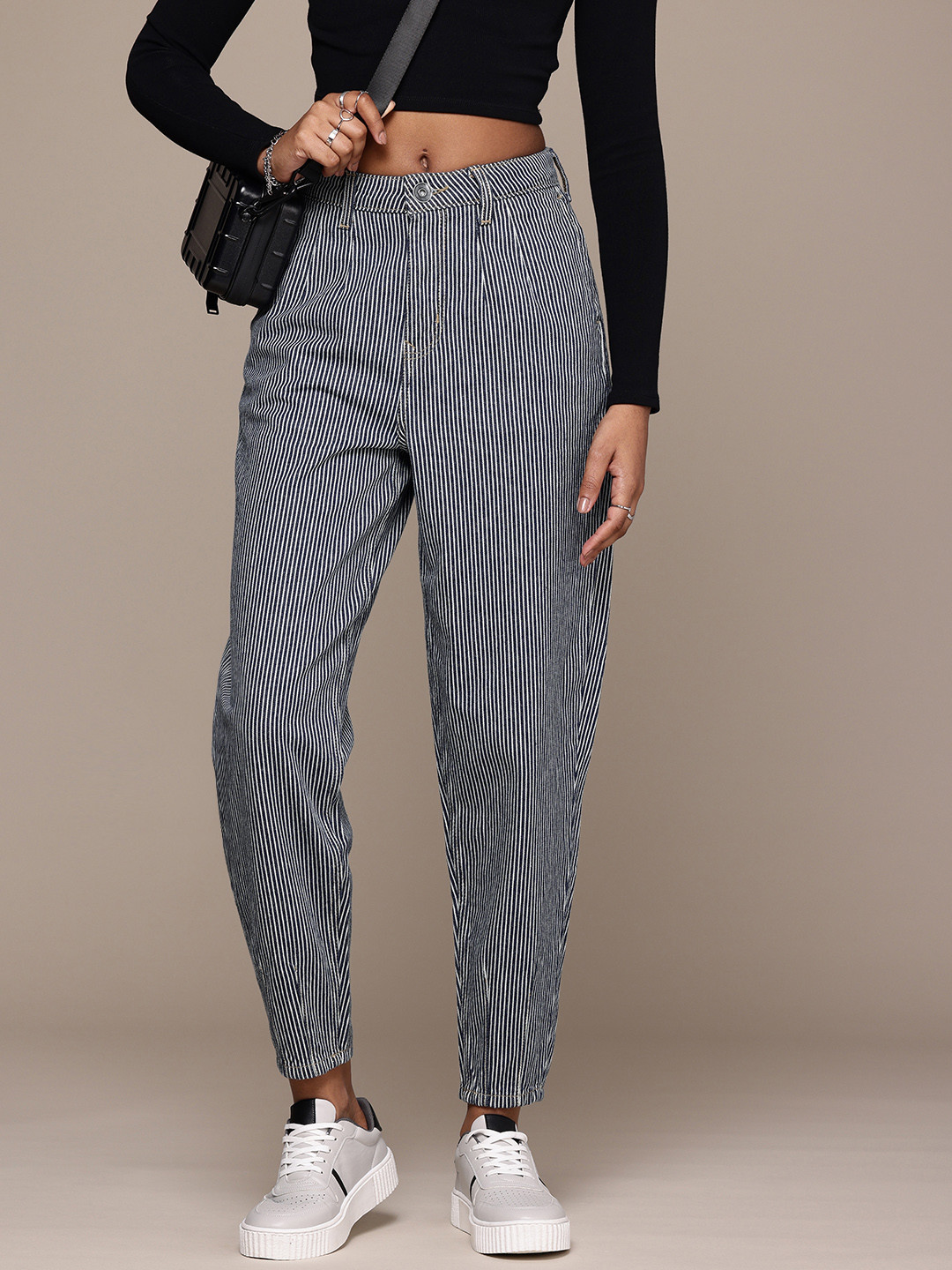 Roadster Women Striped High Rise Slouchy Fit Jeans Trousers