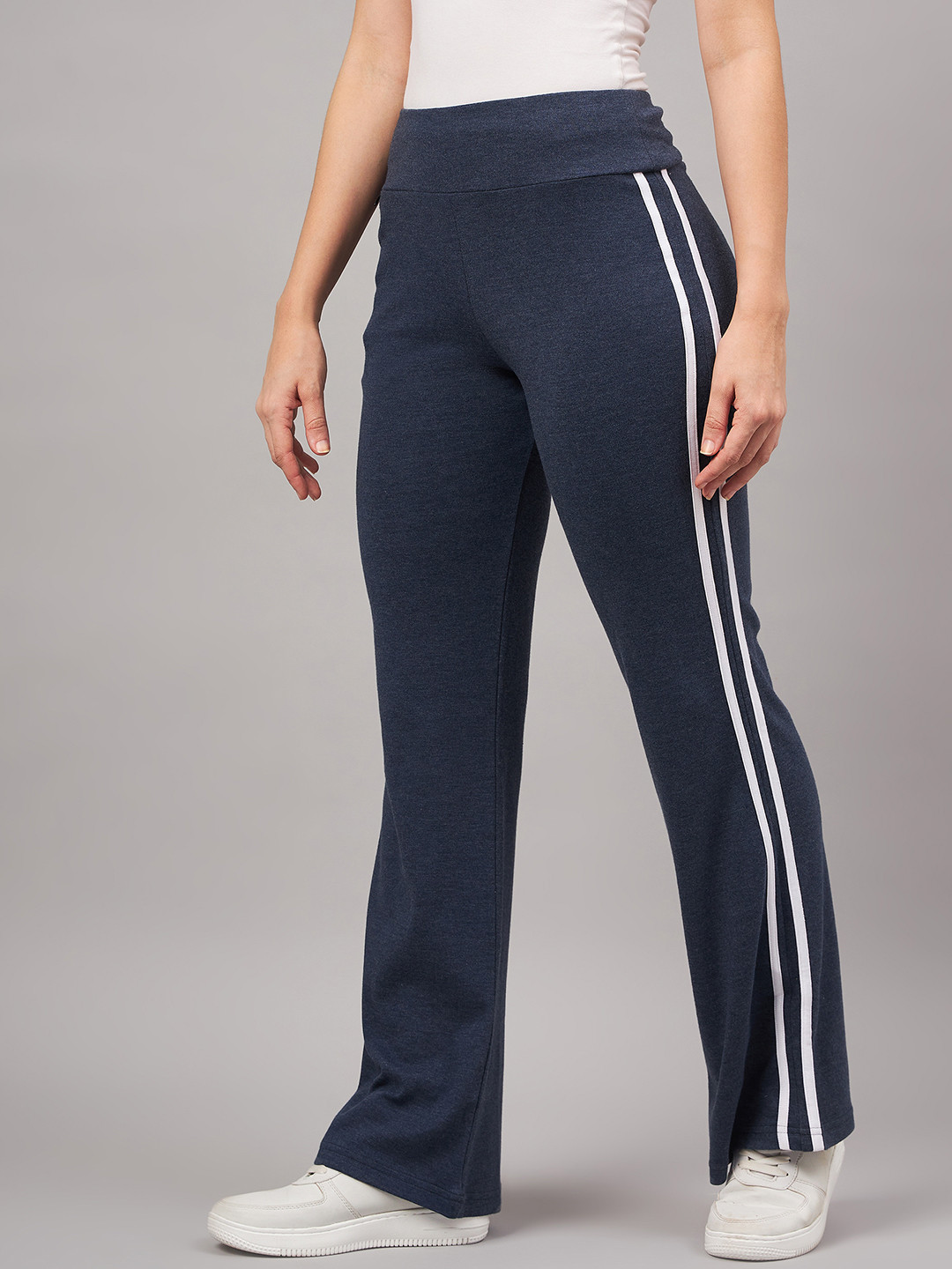 FEMEA Women Flared-Fit Cotton Track Pants With Side Strip Details