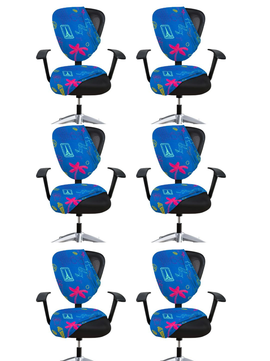 Lazi 200 GSM 6 Pieces Blue Cupcake Printed Office Chair Covers
