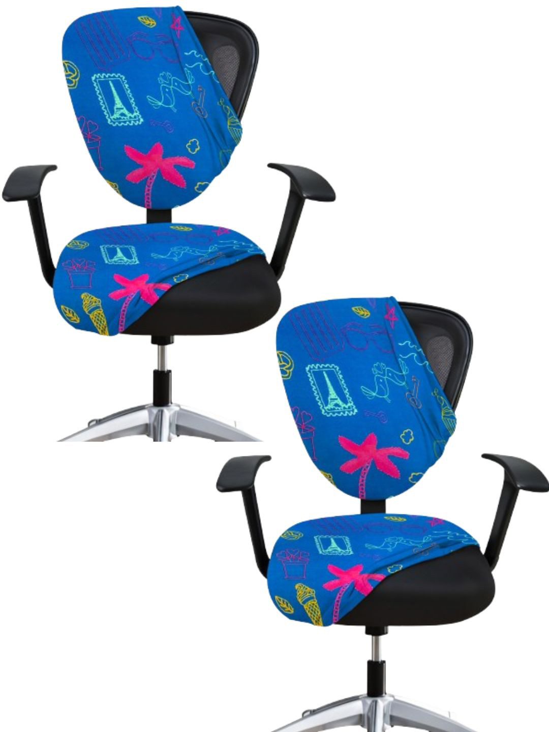Lazi 200 GSM 2 Pieces Cupcake Printed Blue Office Chair Covers