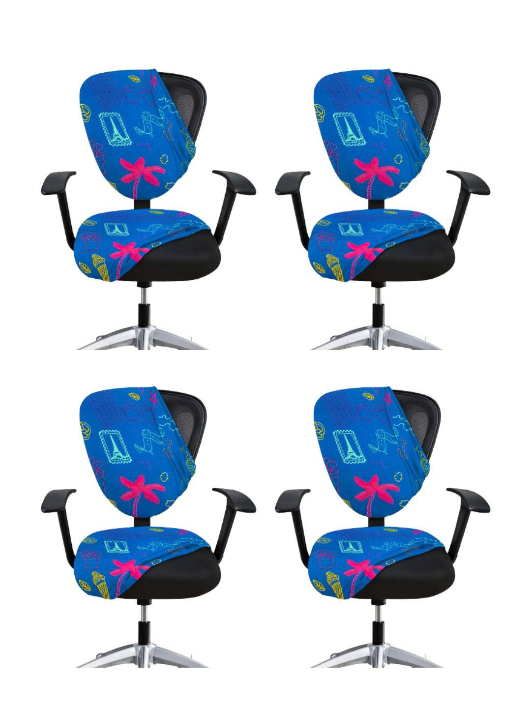 Lazi 200 GSM 4 Pieces Blue Cupcake Printed Office Chair Covers
