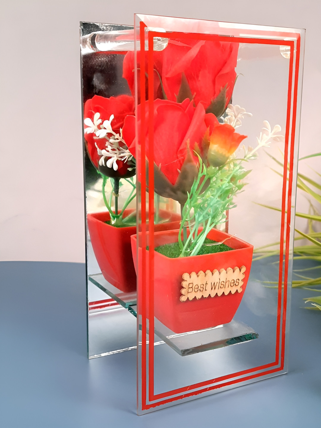 apka mart Vase Red Glass Natural Living Room Small Showpiece -
