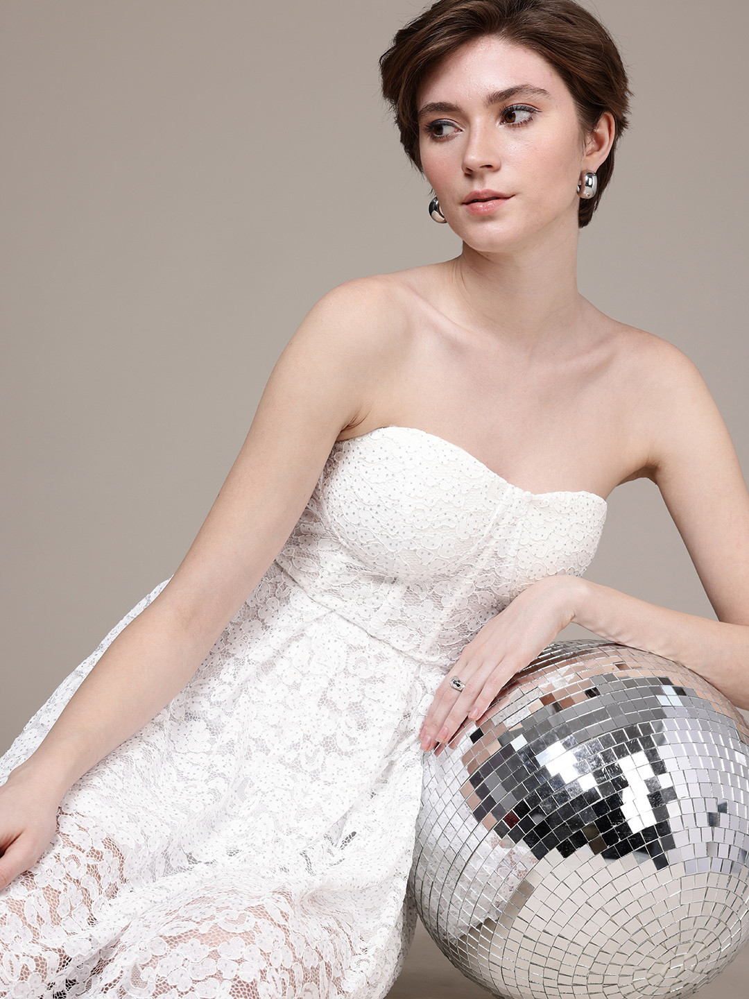 bebe Strapless Embellished Lace Bandeau Party Dress