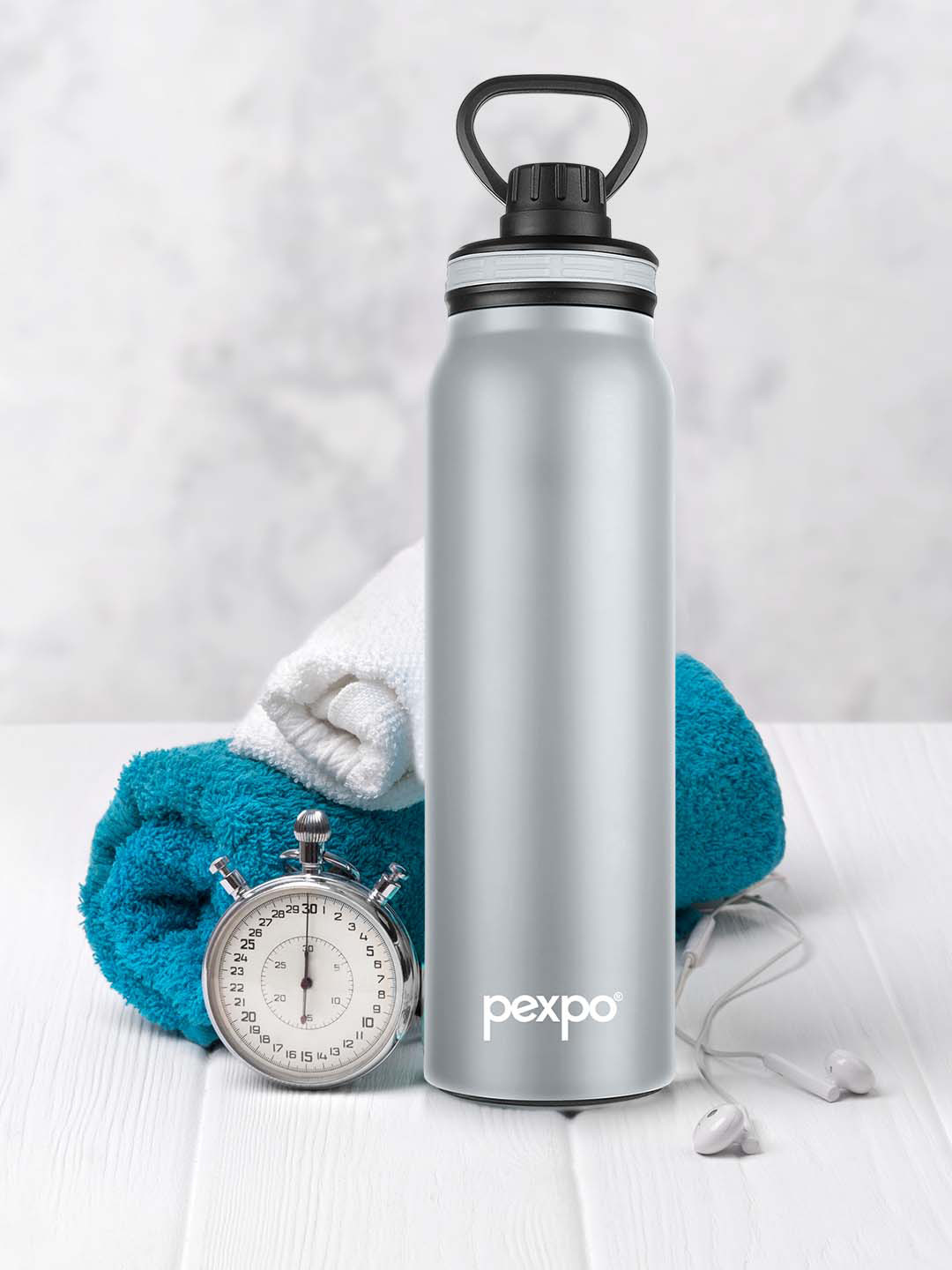 Pexpo AUSTIN Grey Solid Stainless Steel Double Wall Vacuum Flask - 740ml
