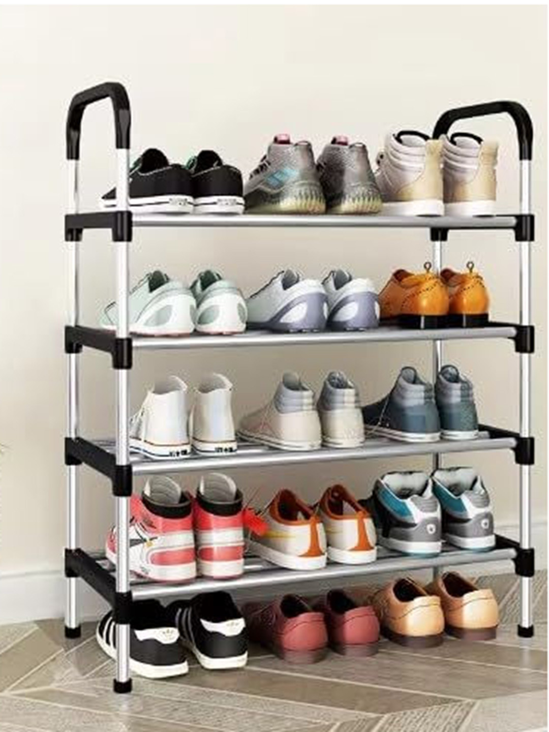 KriShyam Grey & White Stainless Steel 4 layer Stackable Shoe Rack