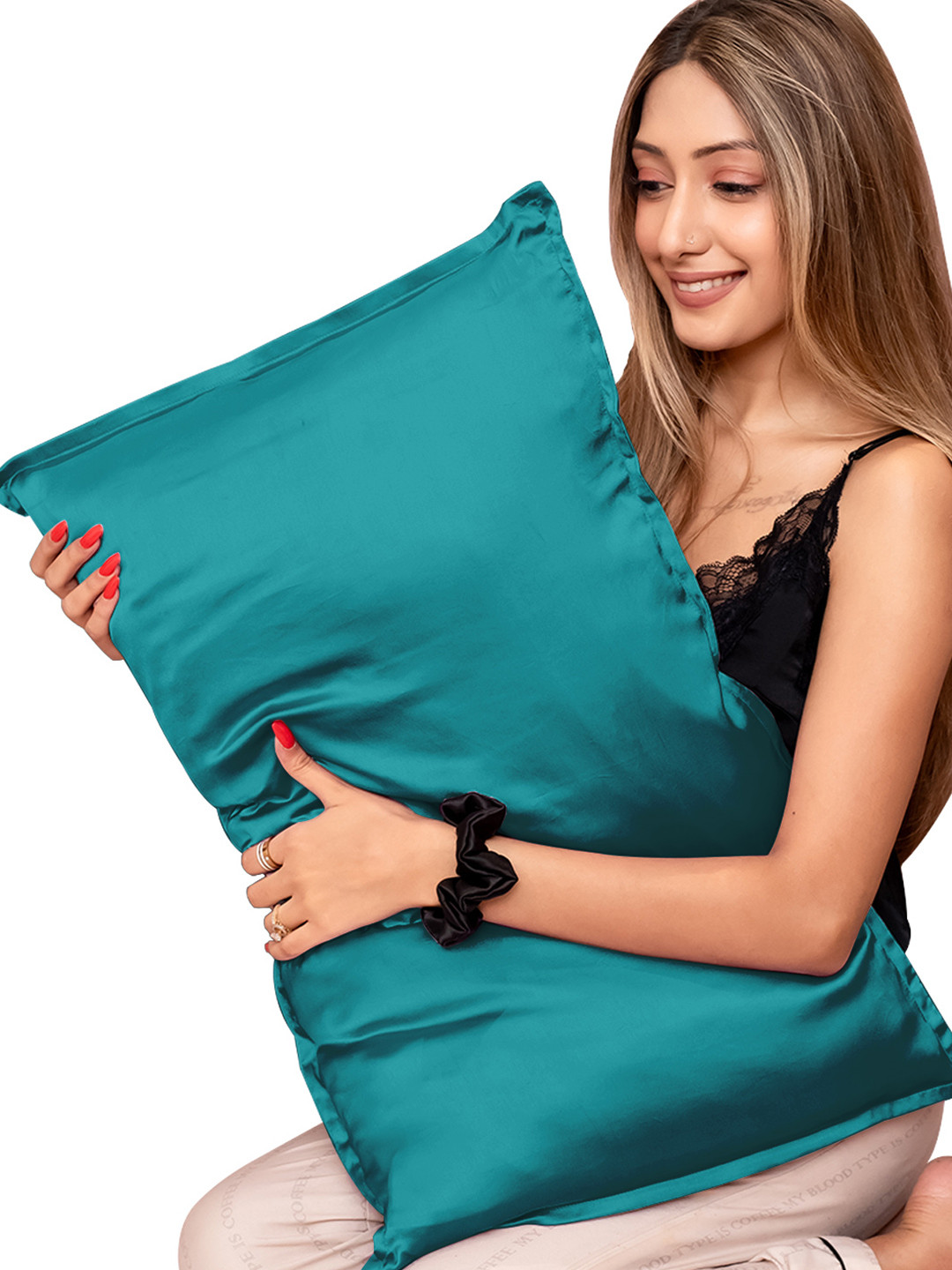 Furbo Teal Blue Pure Silk Rectangle Breathable Pillow Cover