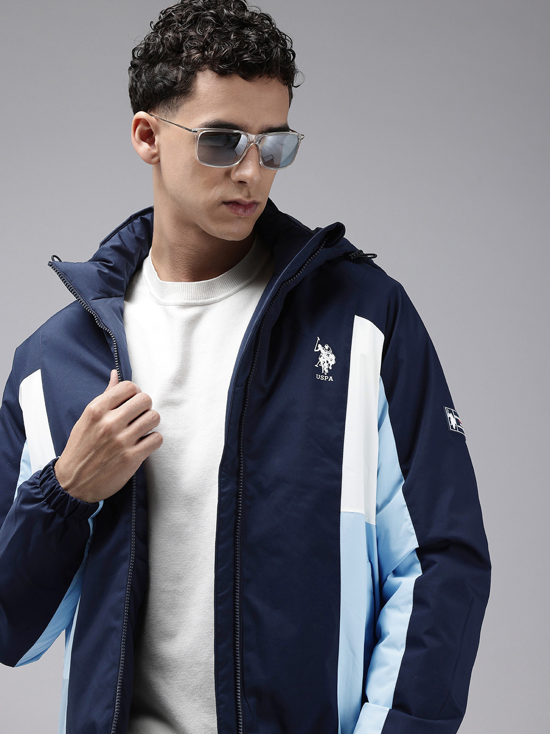 U.S. Polo Assn. Colourblocked Puffer Jacket With Detachable Hood