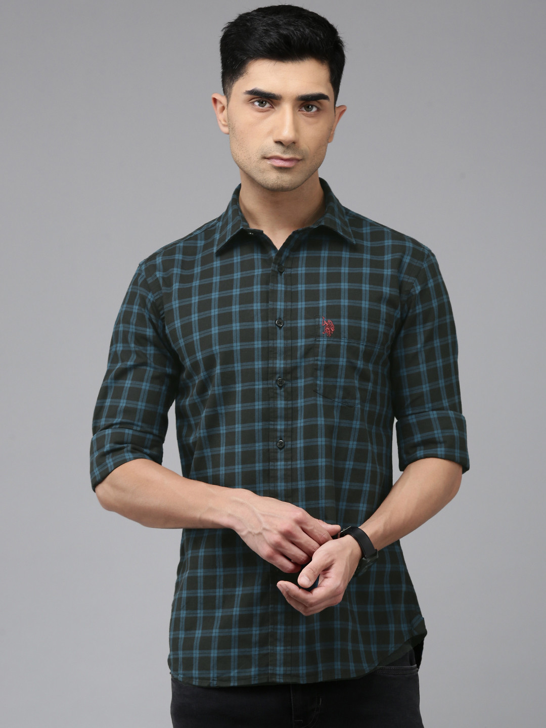 U.S. Polo Assn. Tailored Fit Checked Pure Cotton Casual Shirts