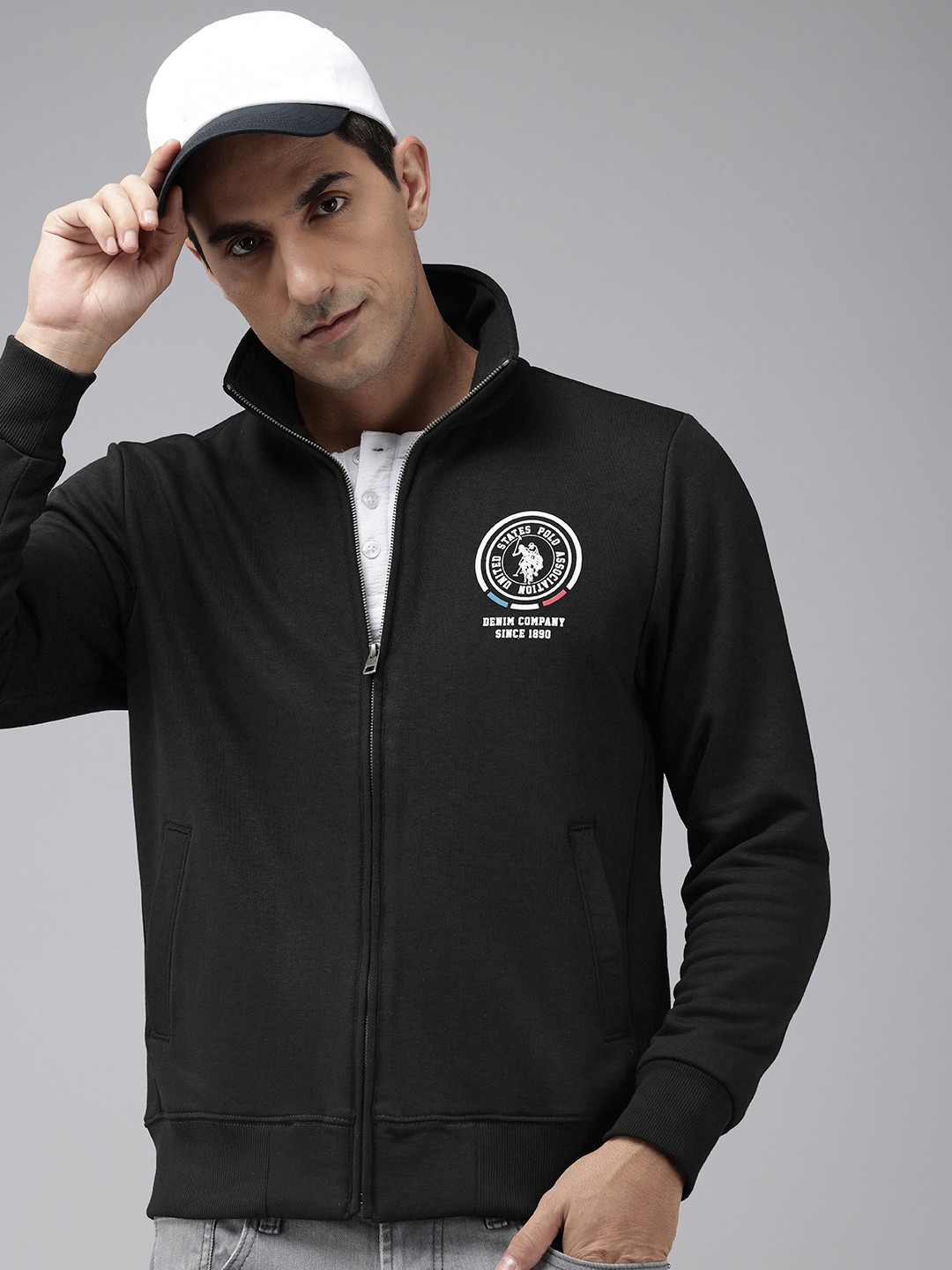 U.S. Polo Assn. Denim Co. Mock Collar Long Sleeves Front Open Sweatshirt