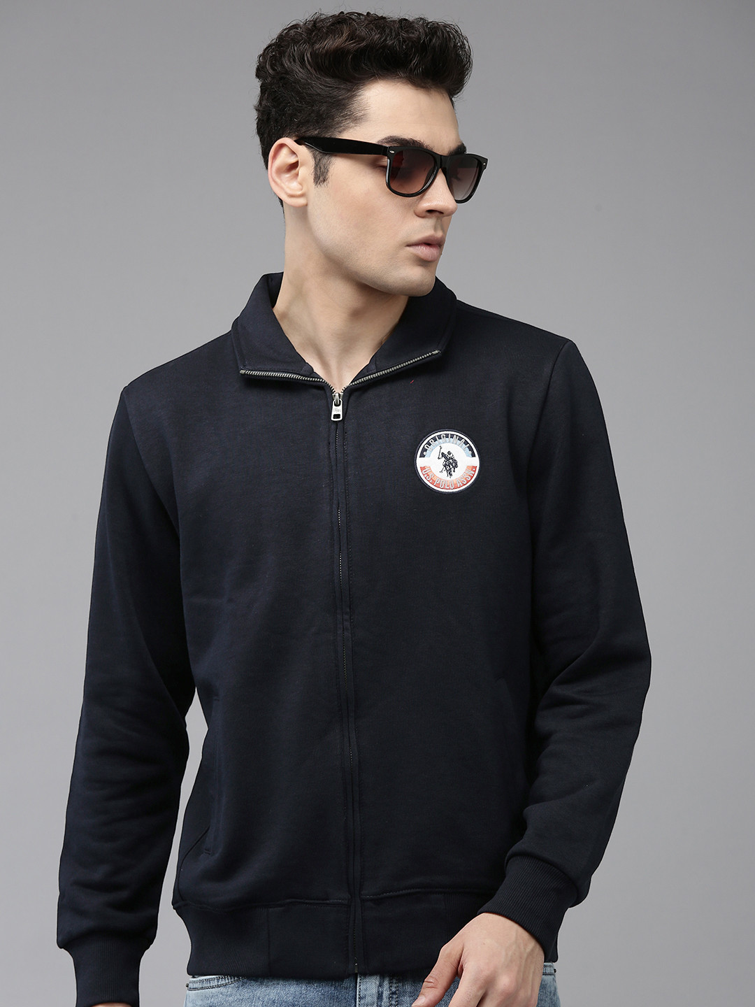 U.S. Polo Assn. Denim Co. Mock Collar Brand Logo Embroidered Front Open Sweatshirts