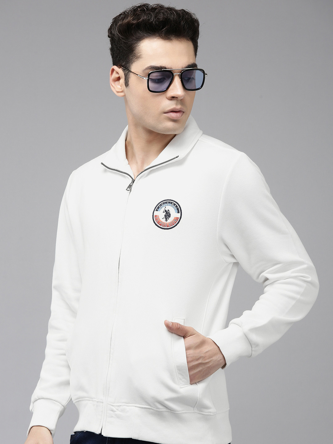 U.S. Polo Assn. Denim Co. Mock Collar Brand Logo Embroidered Front Open Sweatshirts